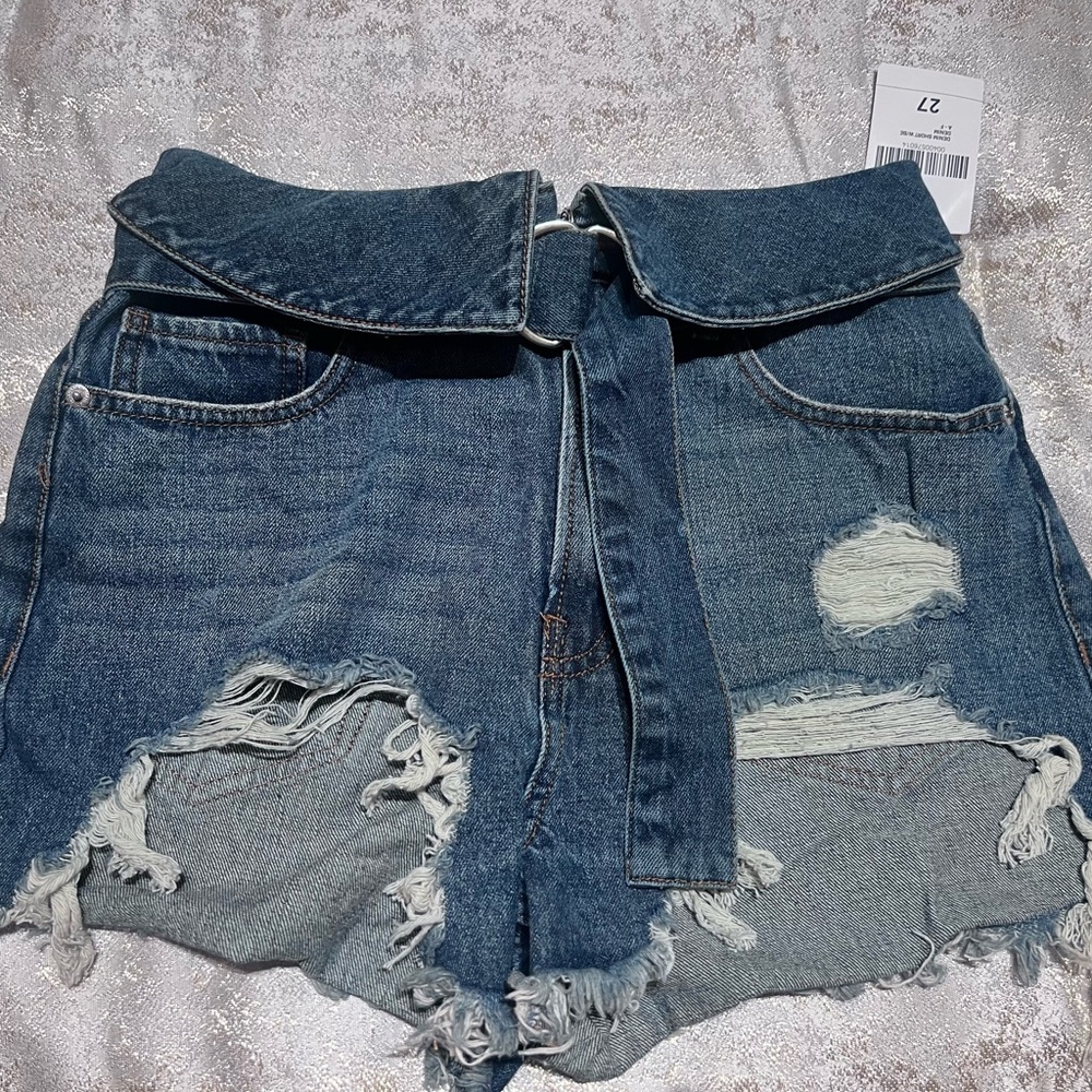 Forever 21 Dark Blue Ripped Jean Shorts